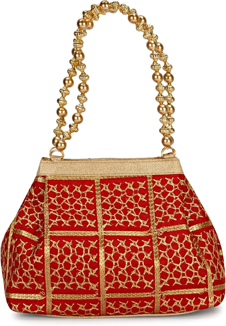 LONGING TO BUY Potli Bags for Women Embroidered Evening Purses with Gold Pearl Handle, Indian Women Potli Bags for Wedding