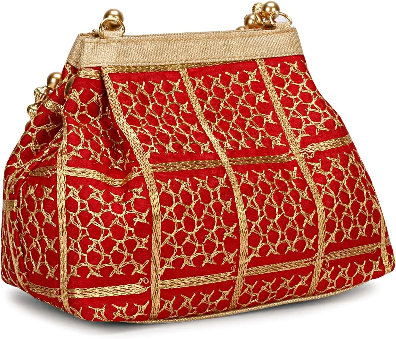 LONGING TO BUY Potli Bags for Women Embroidered Evening Purses with Gold Pearl Handle, Indian Women Potli Bags for Wedding