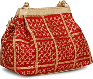 LONGING TO BUY Potli Bags for Women Embroidered Evening Purses with Gold Pearl Handle, Indian Women Potli Bags for Wedding