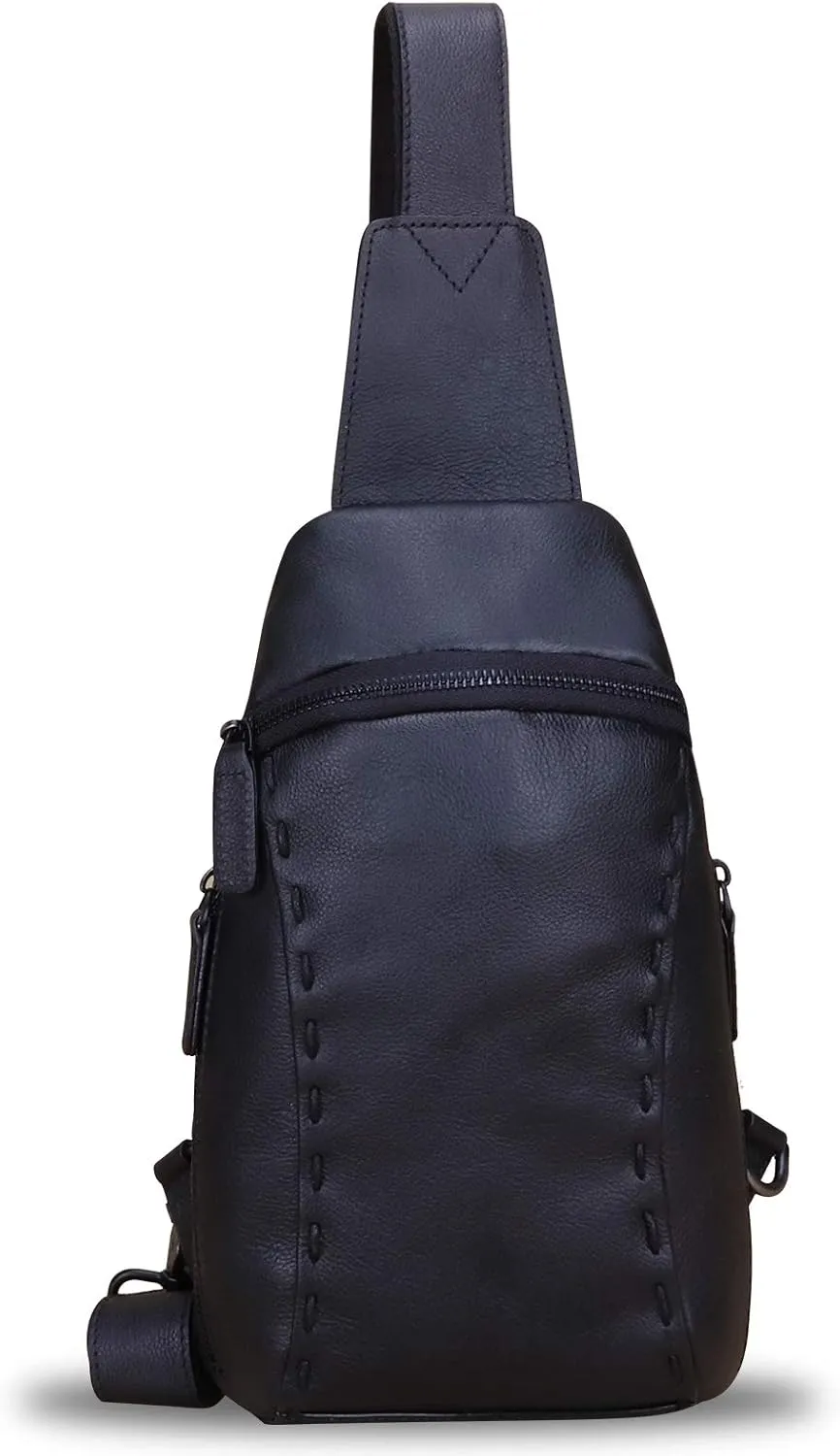 LRTO Genuine Leather Silng Bag for Women and Men Vintage Real Leather Sling Backpack Shoulder Crossbody Bag Chest Purse