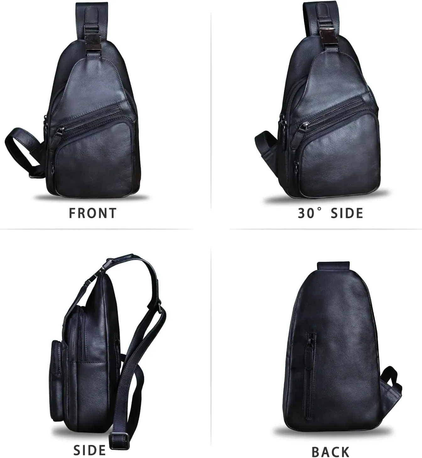 LRTO Genuine Leather Sling Bag Crossbody Purse Handmade Hiking Daypack Motorcycle Bag Retro Shoulder Backpack Vintage Chest Bag (Darkgrey)