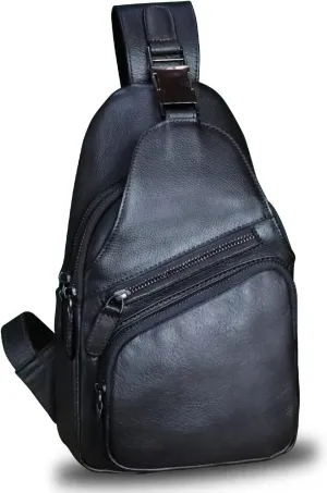 LRTO Genuine Leather Sling Bag Crossbody Purse Handmade Hiking Daypack Motorcycle Bag Retro Shoulder Backpack Vintage Chest Bag (Darkgrey)