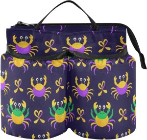 Luggage Cup Holder Free Hand Carnival Mardi Gras Crab Green Purple Gold Travel Mug Holder Airplane Travelers