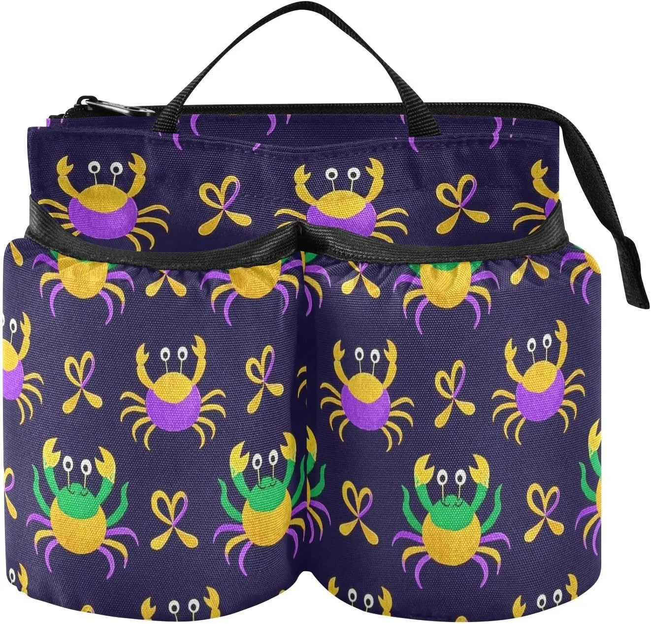 Luggage Cup Holder Free Hand Carnival Mardi Gras Crab Green Purple Gold Travel Mug Holder Airplane Travelers