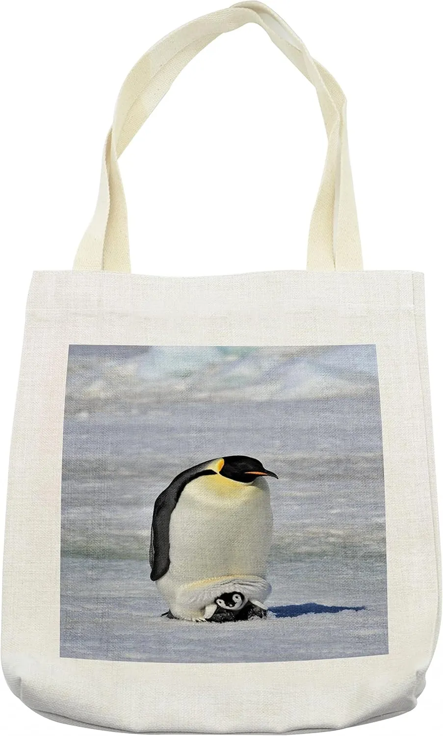 Lunarable Penguin Tote Bag, Emperor Penguin with Snow Antarctica North Pole Wildlife Nature Wildlife, Cloth Linen Reusable Bag for Shopping Books Beach and More, 16.5" X 14", Blue Grey Black