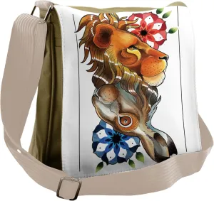 Lunarable Trippy Art Messenger Bag, Upside down Animal Heads, Unisex Cross-body