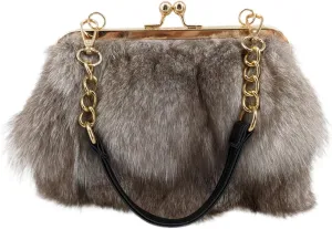 LVCOMEFF Women Real Fox Fur Purse Faux Leather Handbag Crossbody Bag Natural for Daily Outdoors Party Wedding
