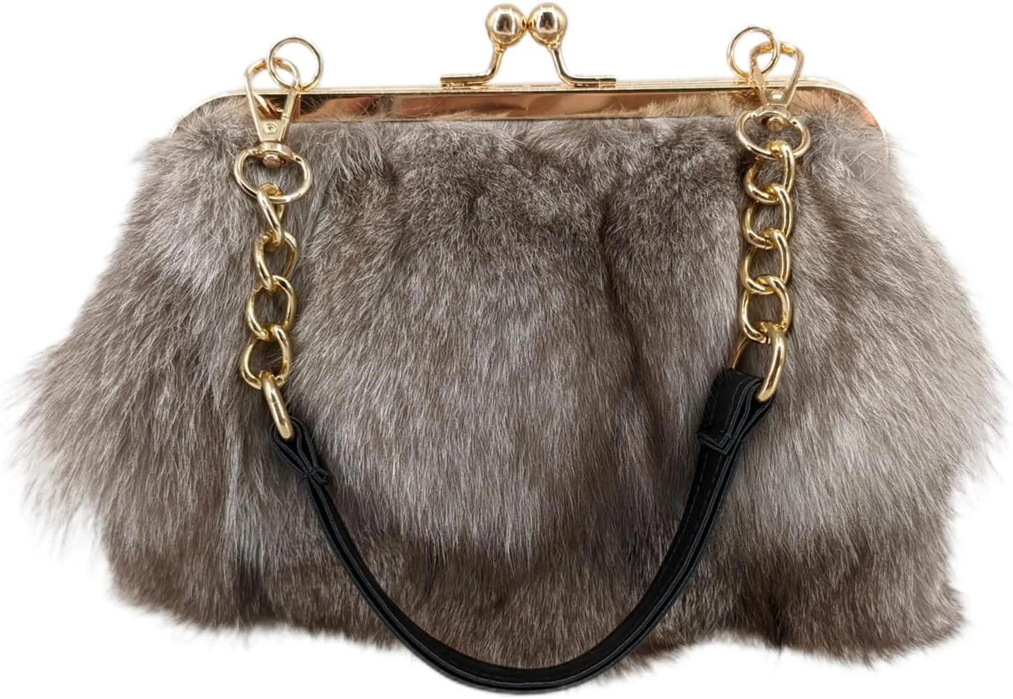 LVCOMEFF Women Real Fox Fur Purse Faux Leather Handbag Crossbody Bag Natural for Daily Outdoors Party Wedding
