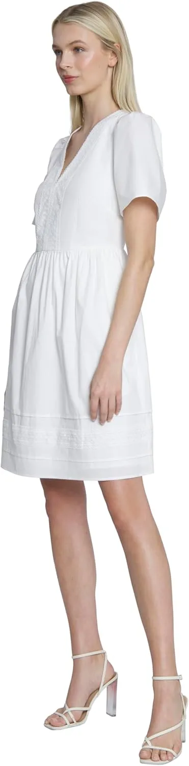 Maggy London Women's V-Neck Cotton Lace Trim Day Dress Vacation Resort Event Guest of