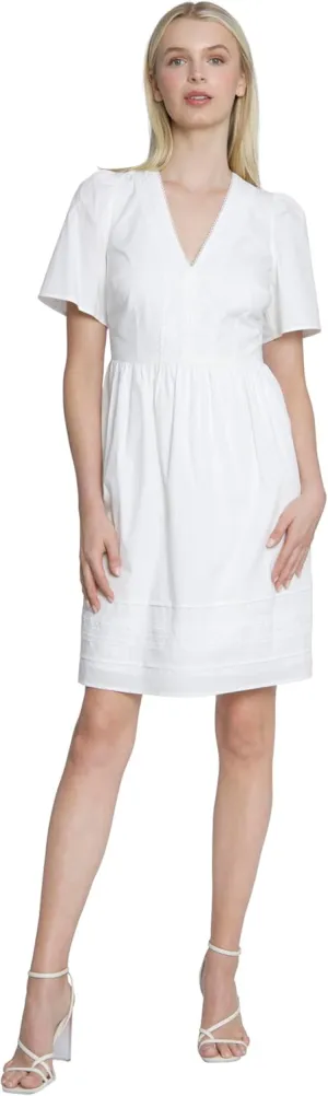 Maggy London Women's V-Neck Cotton Lace Trim Day Dress Vacation Resort Event Guest of