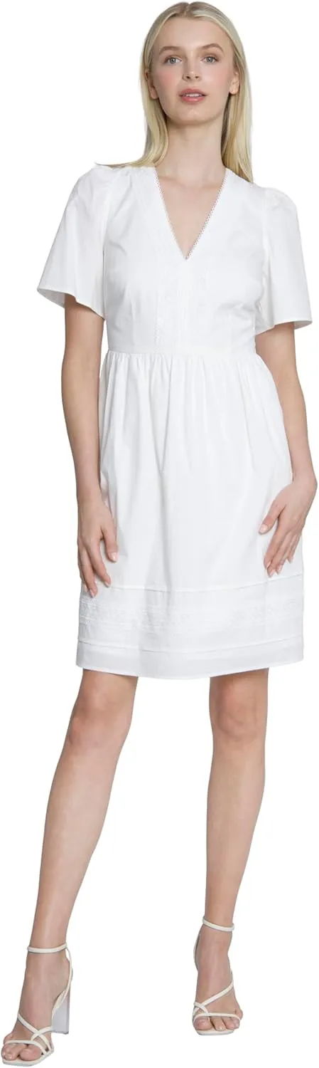 Maggy London Women's V-Neck Cotton Lace Trim Day Dress Vacation Resort Event Guest of