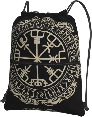 Magical Design Norse Runes Compass picture Outdoor leisure zipper drawstring backpack : Waterproof, durability, lightweight 18 x 15.3 in, Black, One Size