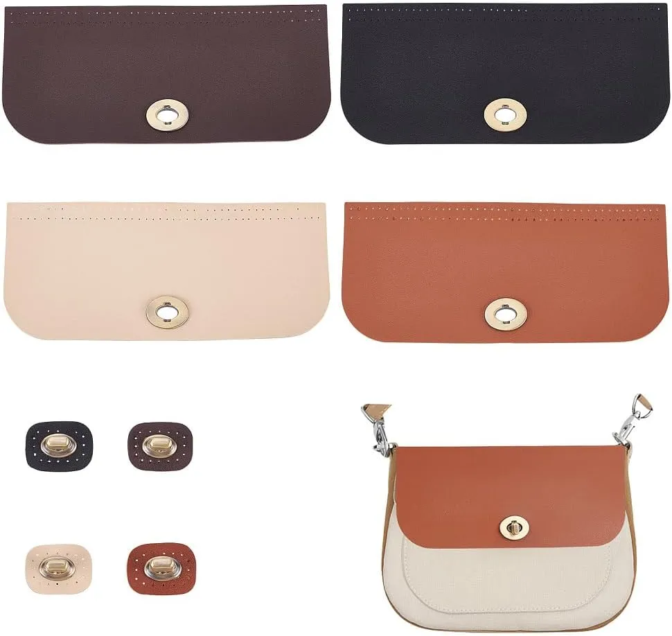 MAGICALCUTDIE PH 4pcs Bag Flip Cover 9 x 4 Inch PU Imitation Leather Bag Cover Sew on Faux Leather Tab Closure with Antique Bronze Alloy Buckle for DIY Handbag Purse Shoulder