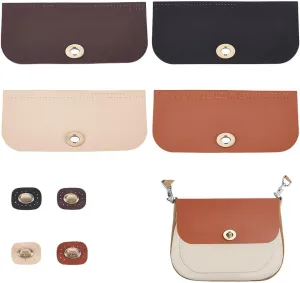 MAGICALCUTDIE PH 4pcs Bag Flip Cover 9 x 4 Inch PU Imitation Leather Bag Cover Sew on Faux Leather Tab Closure with Antique Bronze Alloy Buckle for DIY Handbag Purse Shoulder