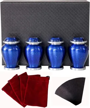 Marble Blue Small Urns for Human Ashes of Female Male | Set of 4 Aesthetic Keepsake Vials with 4 Velvet Carry Bags, A Paper Funnel and Premium Gift Box