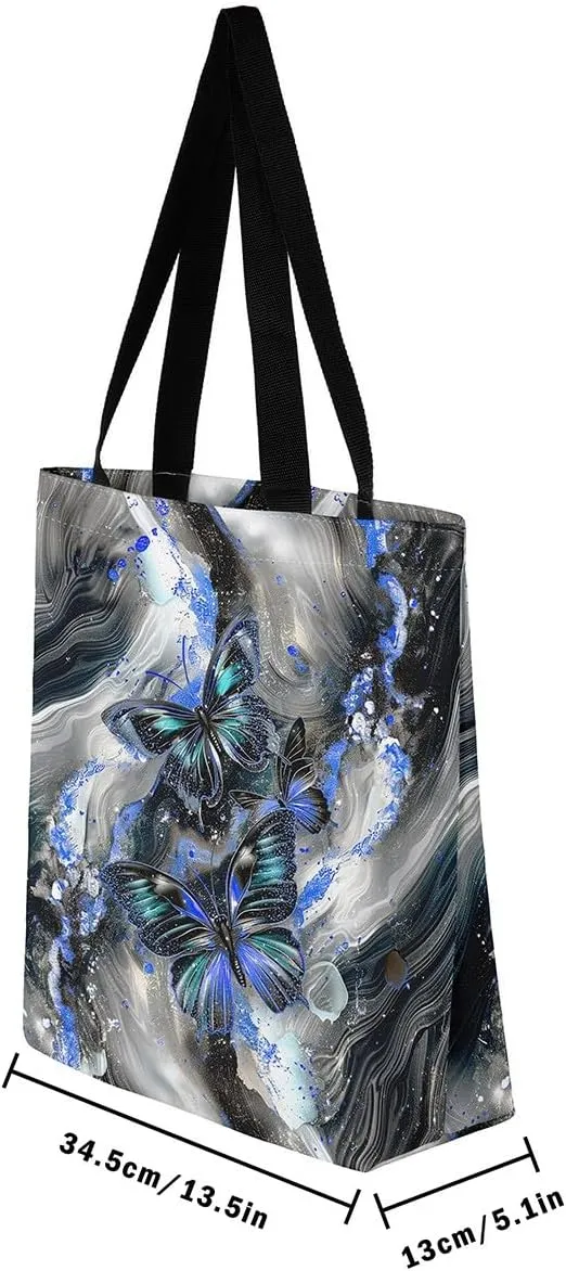 Marble Canvas Tote Bag,Butterfly Duffle Bag,Marbling Abstract Ombre Ink Fluid Art Handbag