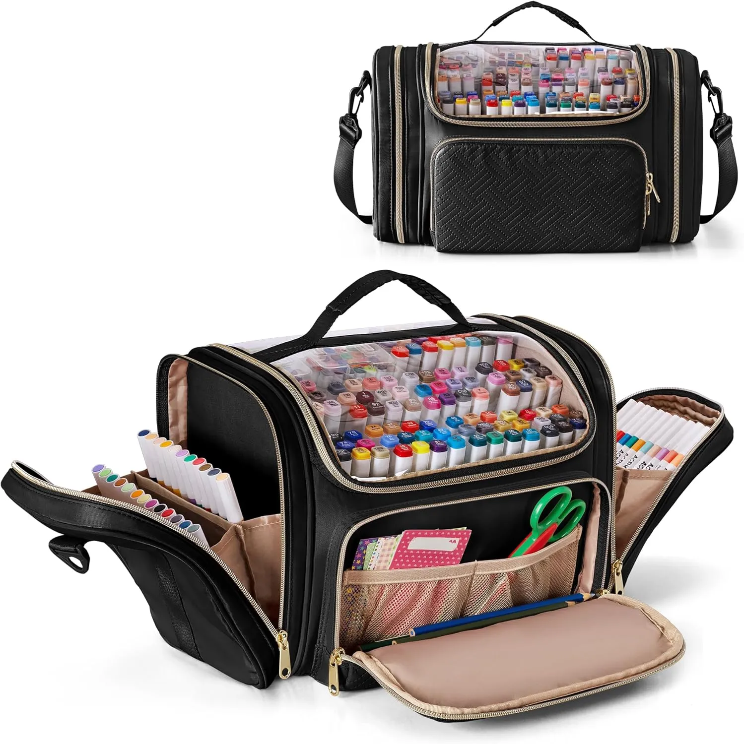 Marker Organizer Case Bag for 180-300 Markers, Large Marker Storage Bag with Detachable Divider for Adults, Marker Travel Holder Case Bag for Various Markers or Other Art Craft Supply, Black