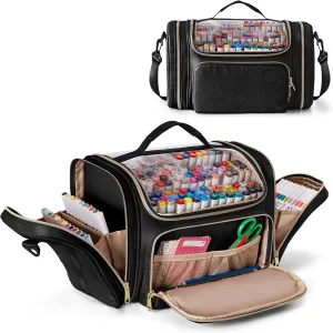 Marker Organizer Case Bag for 180-300 Markers, Large Marker Storage Bag with Detachable Divider for Adults, Marker Travel Holder Case Bag for Various Markers or Other Art Craft Supply, Black