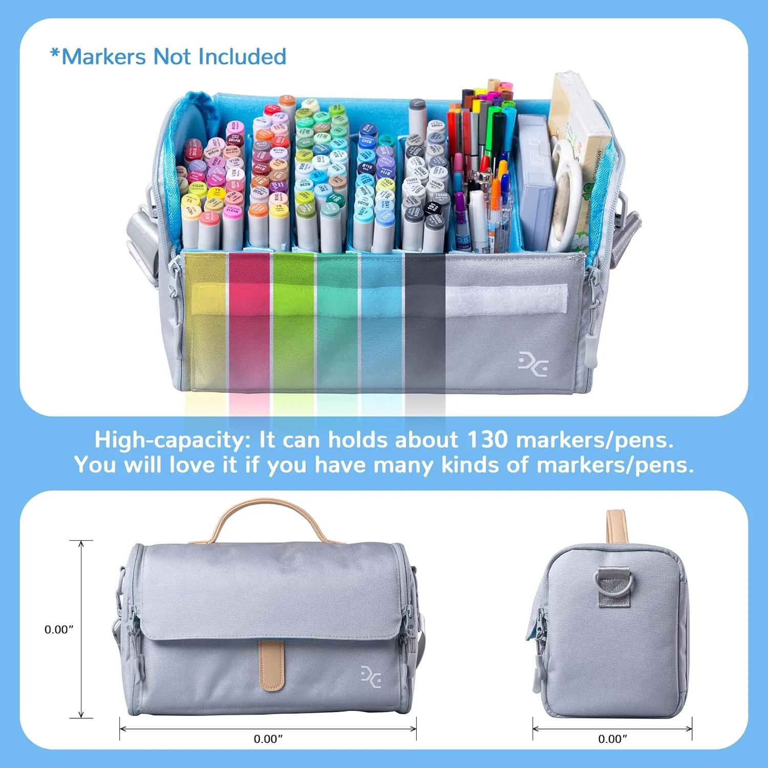 Marker Pens Storage Tote Handbag, Up to 160 Pens, Crossbody Bags Causal Shoulder Bag for Artists,Hobbyist