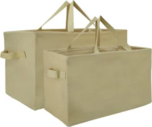 Marubhumi Reusable Grocery Bags Cotton (2 Pack),Large Heavy Duty Grocery Tote Bag Water Resistant Shopping Bags Box Shape to Stand Up, Stay Open, Fold Flat,Bins Basket & Reinforced Bottom (Beige)
