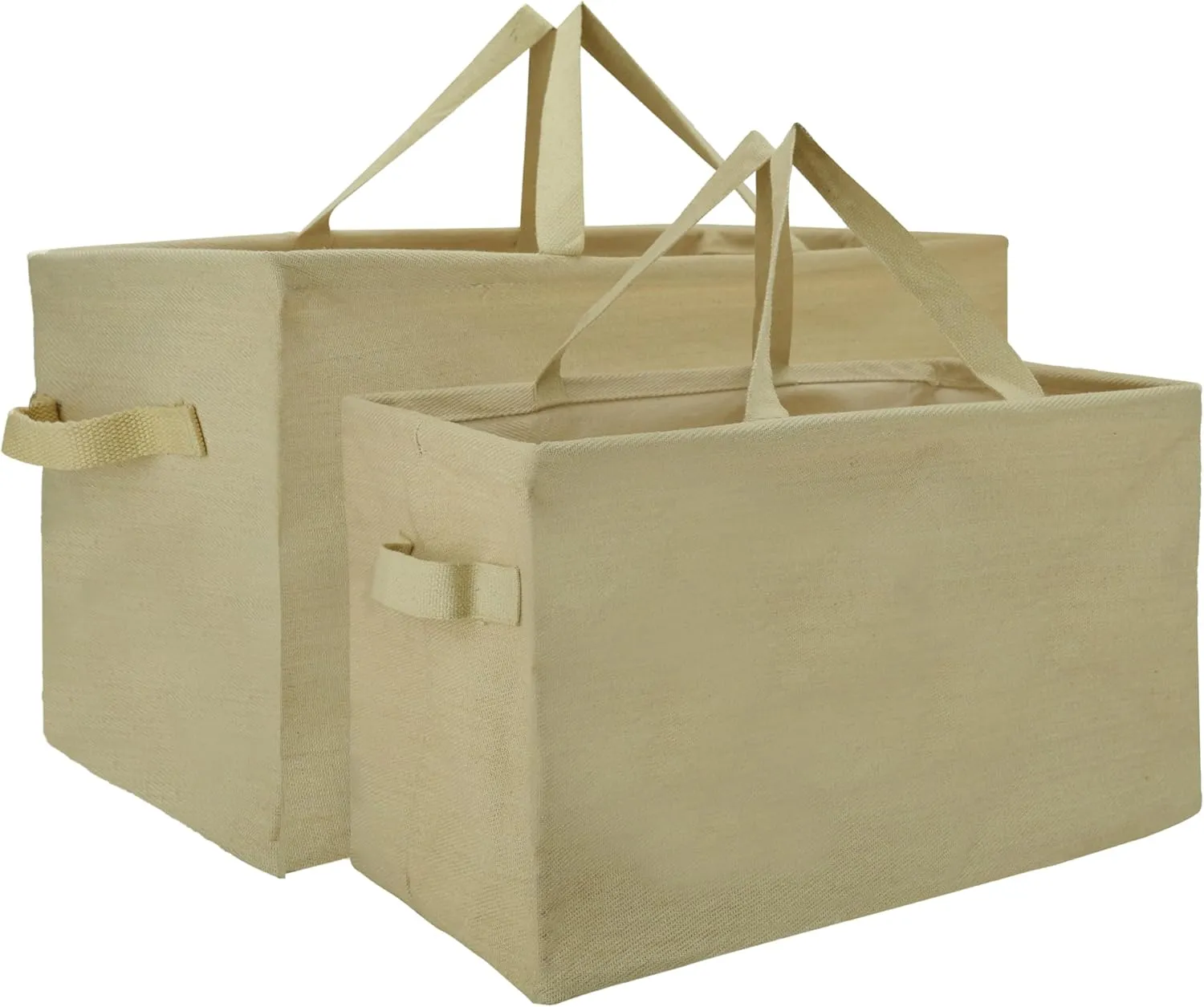 Marubhumi Reusable Grocery Bags Cotton (2 Pack),Large Heavy Duty Grocery Tote Bag Water Resistant Shopping Bags Box Shape to Stand Up, Stay Open, Fold Flat,Bins Basket & Reinforced Bottom (Beige)