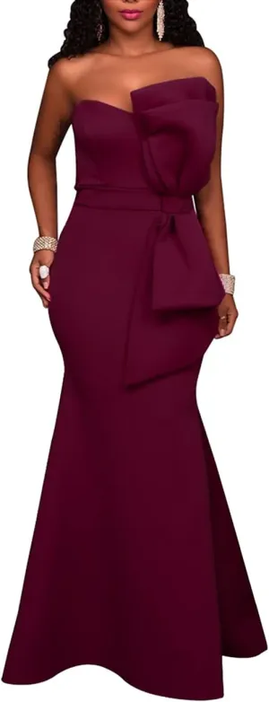 MAYFASEY Women's Sexy Off The Shoulder Oversized Bow Applique Evening Gown Party Long Maxi Dress