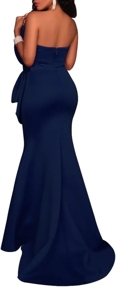 MAYFASEY Women's Sexy Off The Shoulder Oversized Bow Applique Evening Gown Party Long Maxi Dress