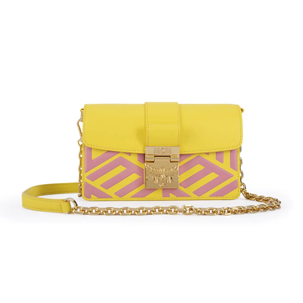 MCM Gretl Cubic Leather Crossbody Bag Vibrant Yellow Mini