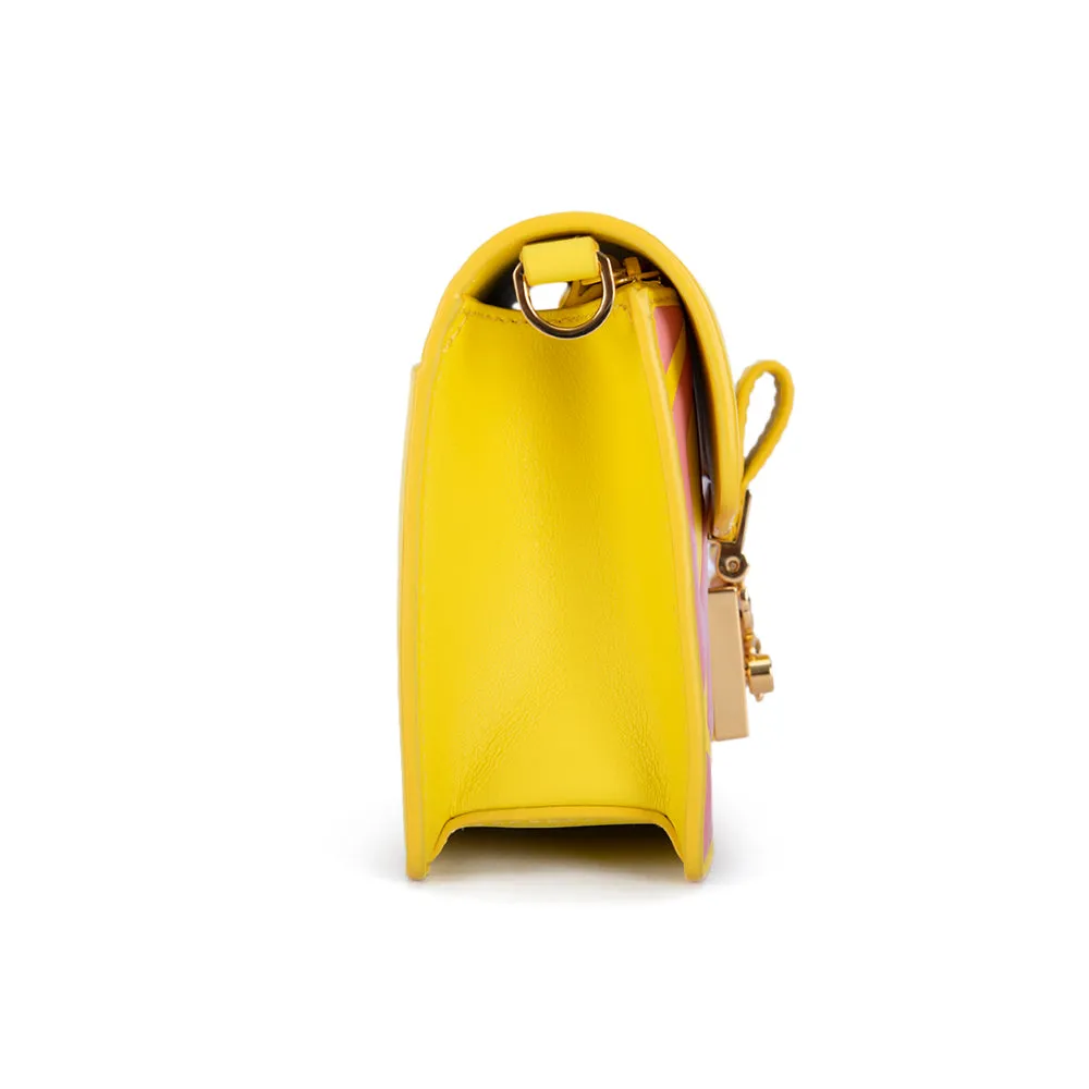 MCM Gretl Cubic Leather Crossbody Bag Vibrant Yellow Mini