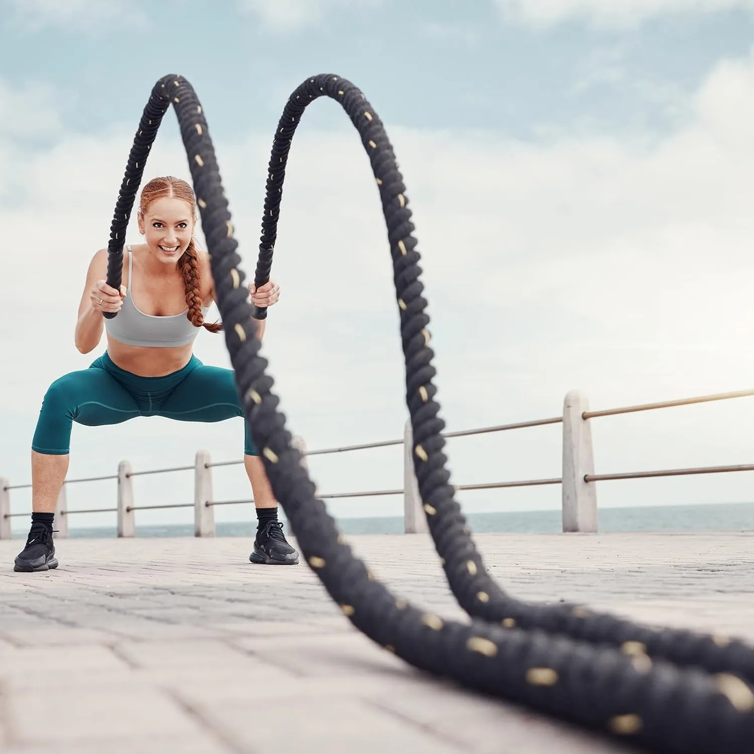 MECCANIXITY Battle Rope 40ft x 1.5 Inch Polyester Workout Rope Heavy Fitness Exercise Rope for Strength Training Home Gym Muscle Building, Black