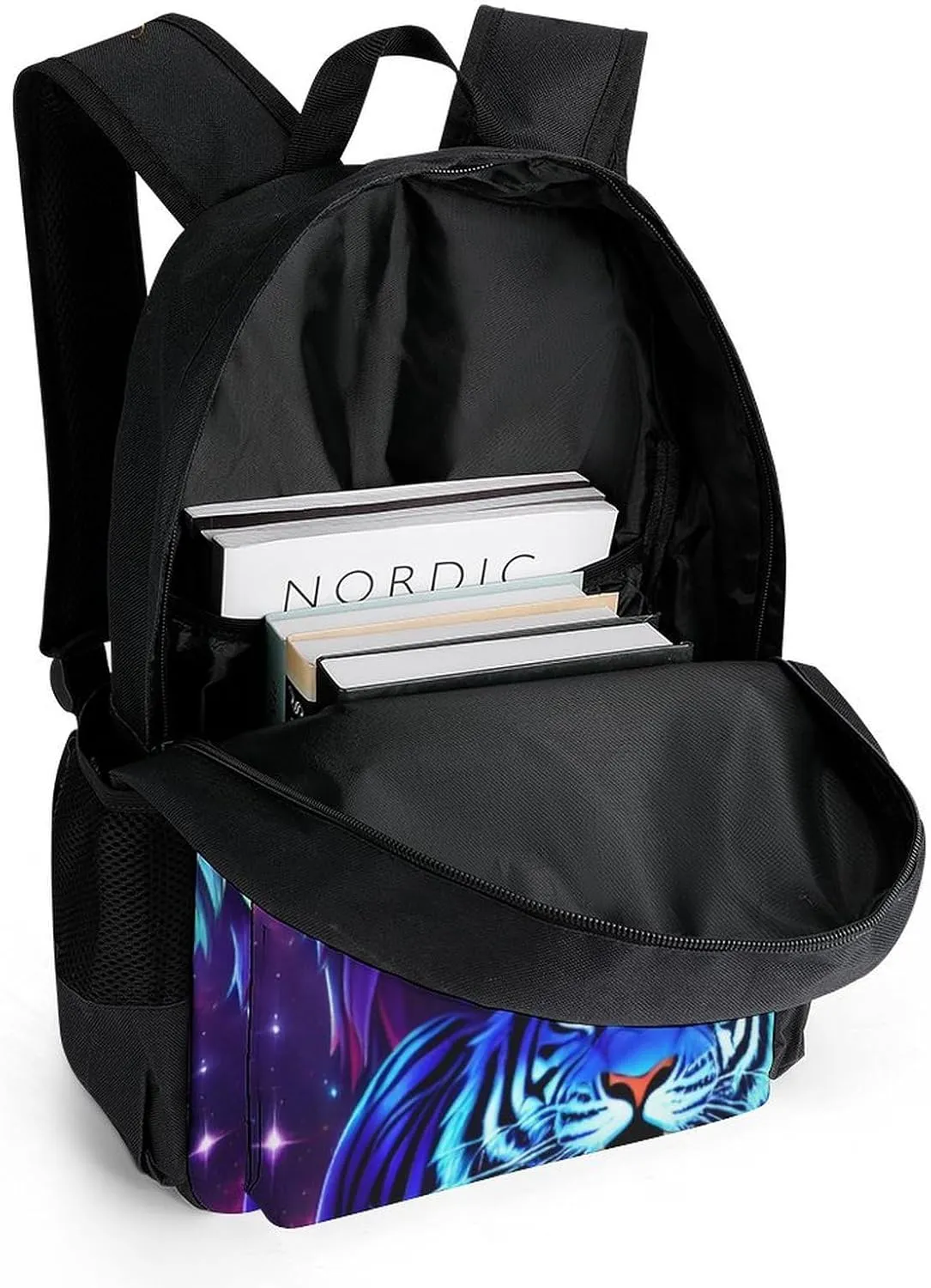 Men & Women Polyester Cool Lion And Tiger Universe Surreal Style Art Backpack Large Capacity Bookbag With Smooth Zippers for Climbing Picnic Bicycle