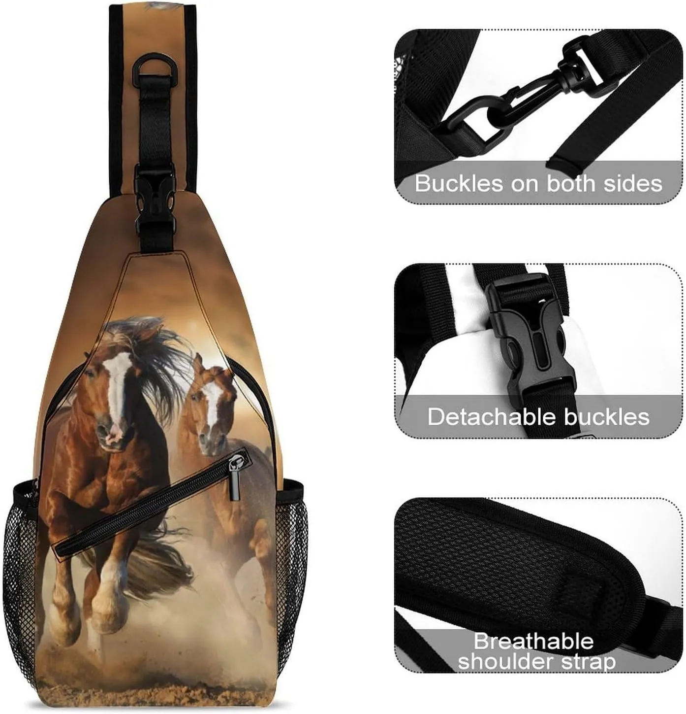 Men & Women Travel Backpack Camping Outdoor Bag, for Wild Chestnut Horses Sling Backpack Rope Bag for Business Travel Hiking - Carry On Bag