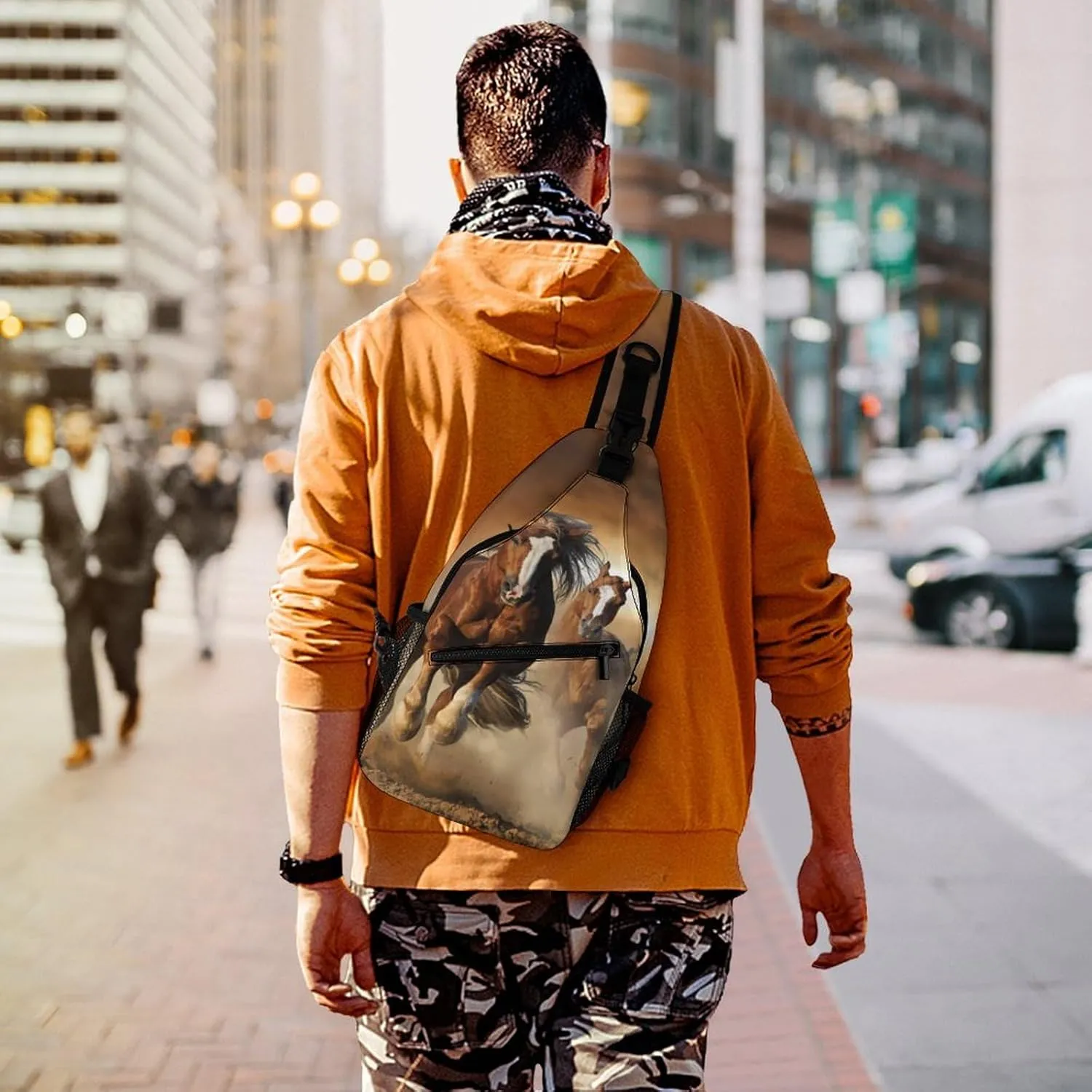 Men & Women Travel Backpack Camping Outdoor Bag, for Wild Chestnut Horses Sling Backpack Rope Bag for Business Travel Hiking - Carry On Bag