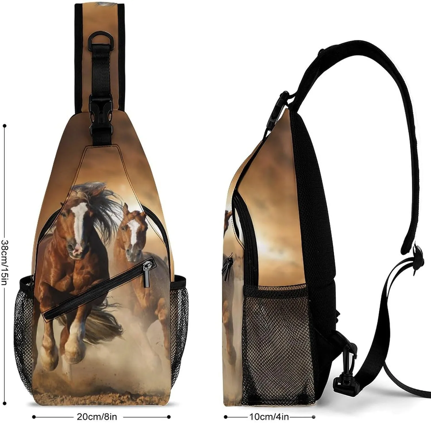 Men & Women Travel Backpack Camping Outdoor Bag, for Wild Chestnut Horses Sling Backpack Rope Bag for Business Travel Hiking - Carry On Bag