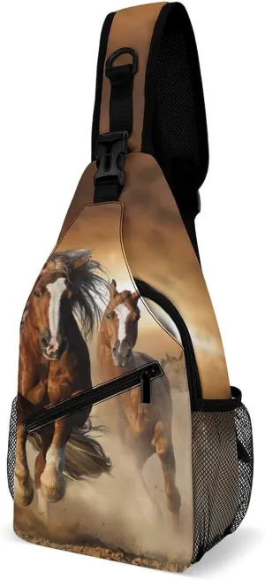 Men & Women Travel Backpack Camping Outdoor Bag, for Wild Chestnut Horses Sling Backpack Rope Bag for Business Travel Hiking - Carry On Bag