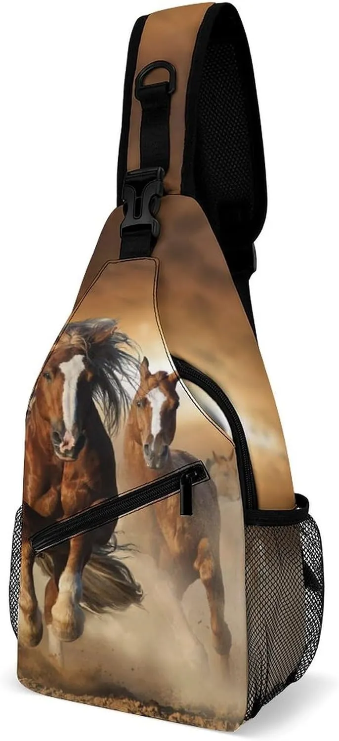 Men & Women Travel Backpack Camping Outdoor Bag, for Wild Chestnut Horses Sling Backpack Rope Bag for Business Travel Hiking - Carry On Bag