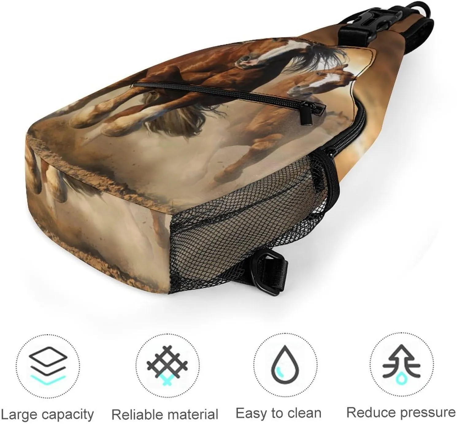 Men & Women Travel Backpack Camping Outdoor Bag, for Wild Chestnut Horses Sling Backpack Rope Bag for Business Travel Hiking - Carry On Bag