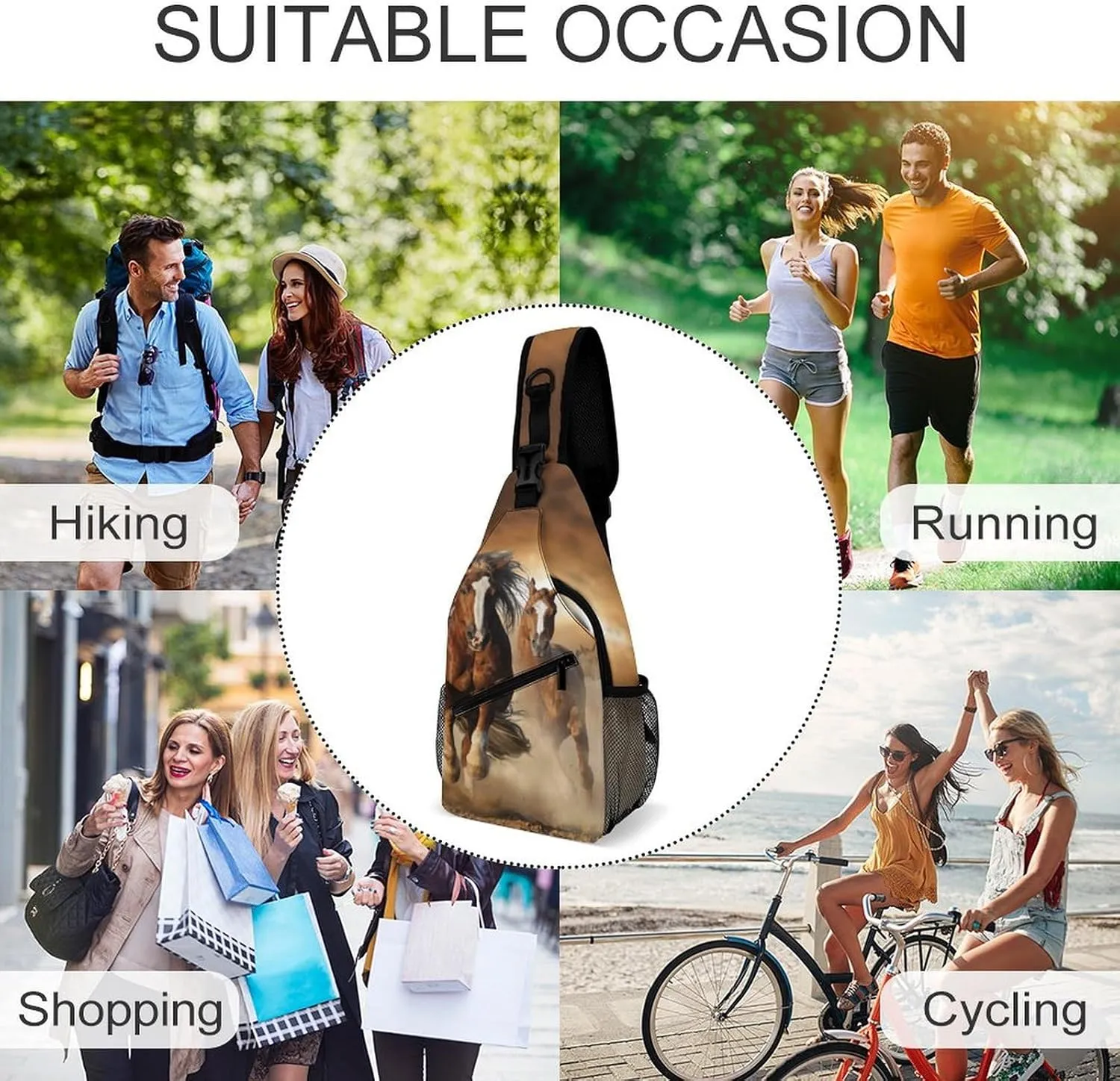 Men & Women Travel Backpack Camping Outdoor Bag, for Wild Chestnut Horses Sling Backpack Rope Bag for Business Travel Hiking - Carry On Bag