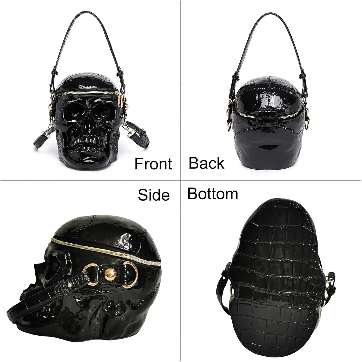 Men and Women Skull Shaped Handbag Crossbody Shoulder Bag PVC Weird Horror Gothic Halloween Skull Purse