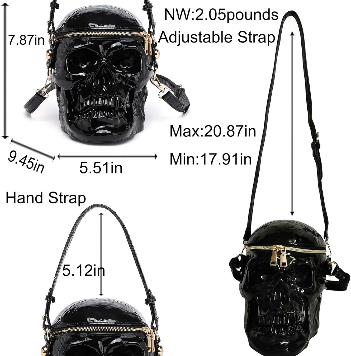 Men and Women Skull Shaped Handbag Crossbody Shoulder Bag PVC Weird Horror Gothic Halloween Skull Purse