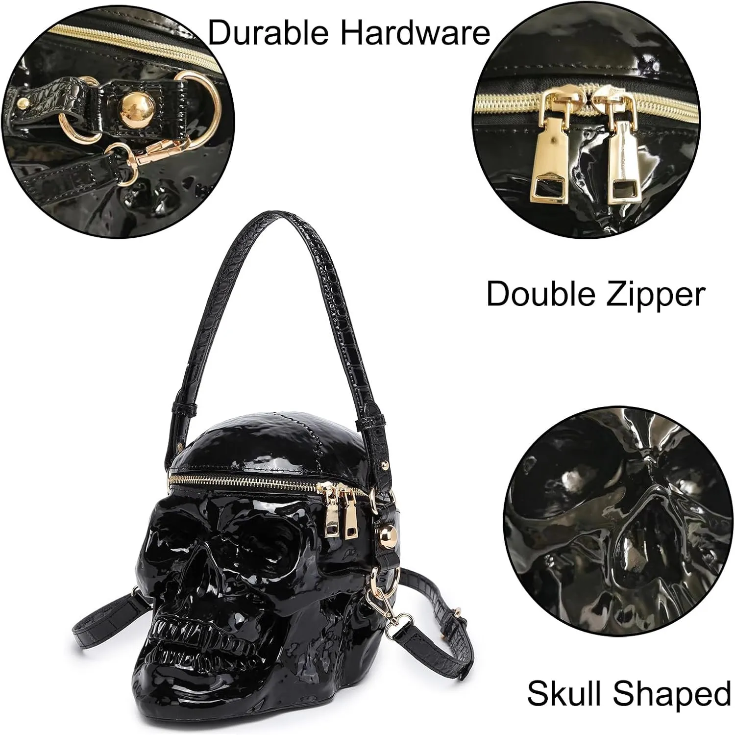 Men and Women Skull Shaped Handbag Crossbody Shoulder Bag PVC Weird Horror Gothic Halloween Skull Purse