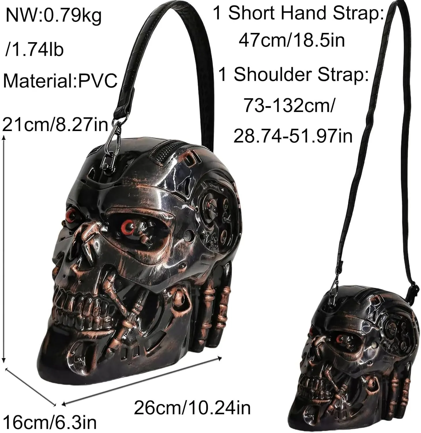 Men and Women Skull Shaped Handbag Crossbody Shoulder Bag PVC Weird Horror Gothic Halloween Skull Purse
