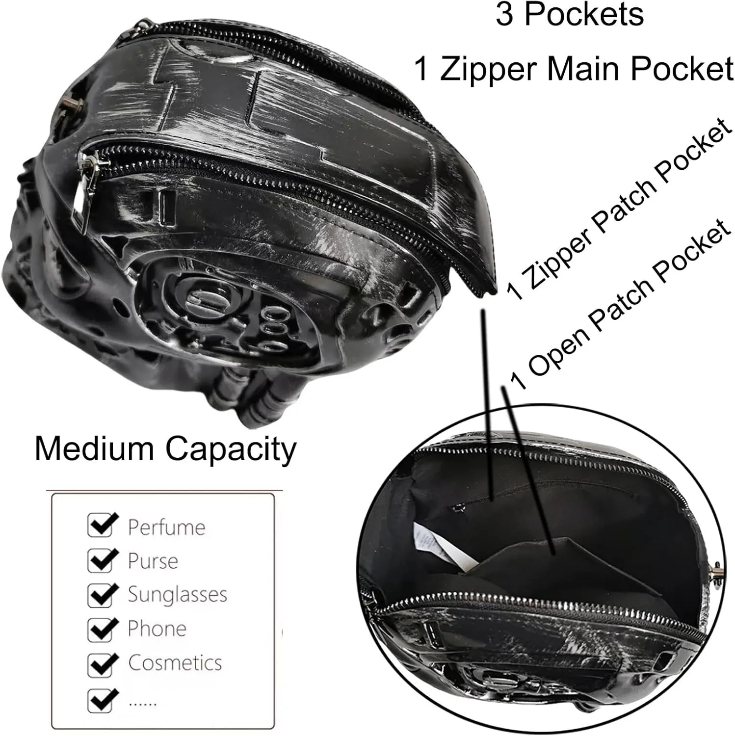 Men and Women Skull Shaped Handbag Crossbody Shoulder Bag PVC Weird Horror Gothic Halloween Skull Purse