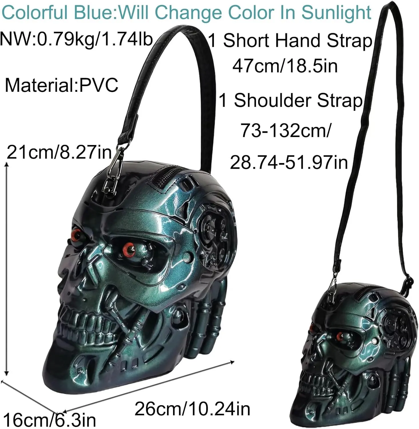 Men and Women Skull Shaped Handbag Crossbody Shoulder Bag PVC Weird Horror Gothic Halloween Skull Purse