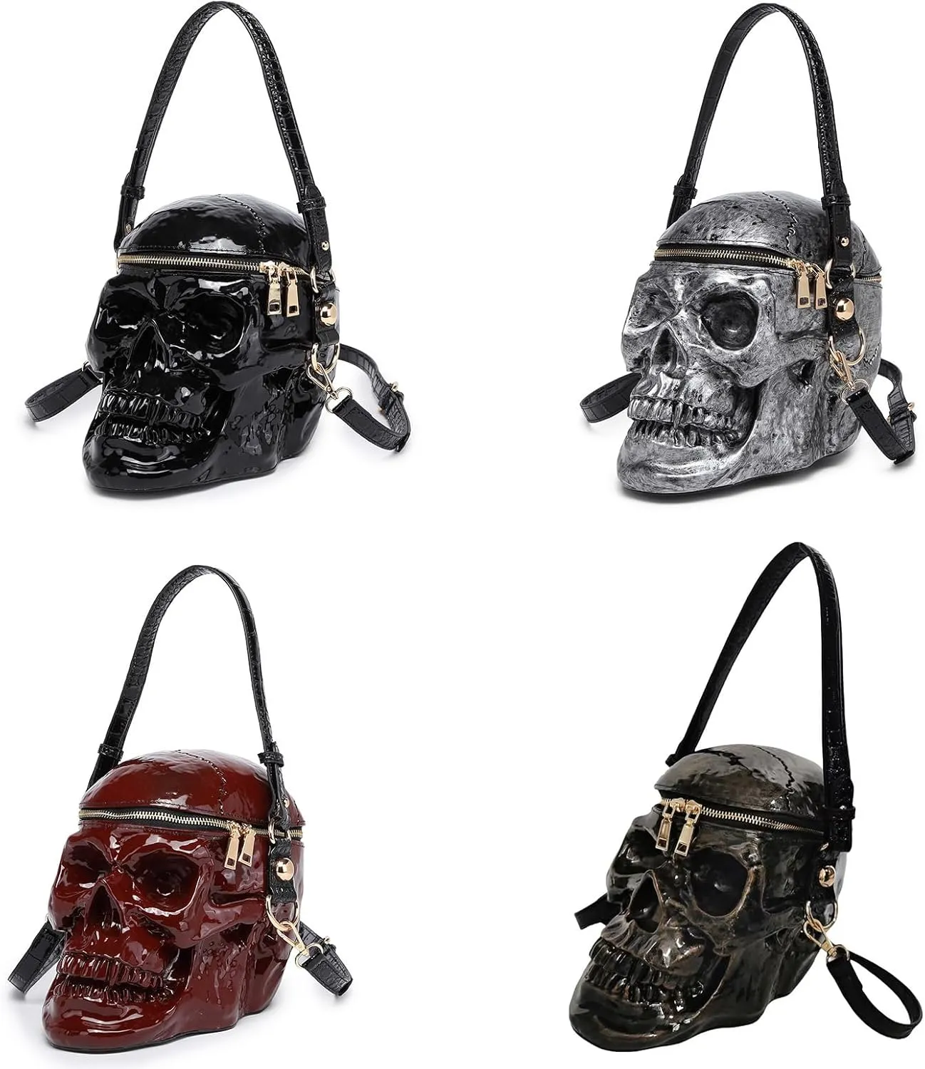 Men and Women Skull Shaped Handbag Crossbody Shoulder Bag PVC Weird Horror Gothic Halloween Skull Purse