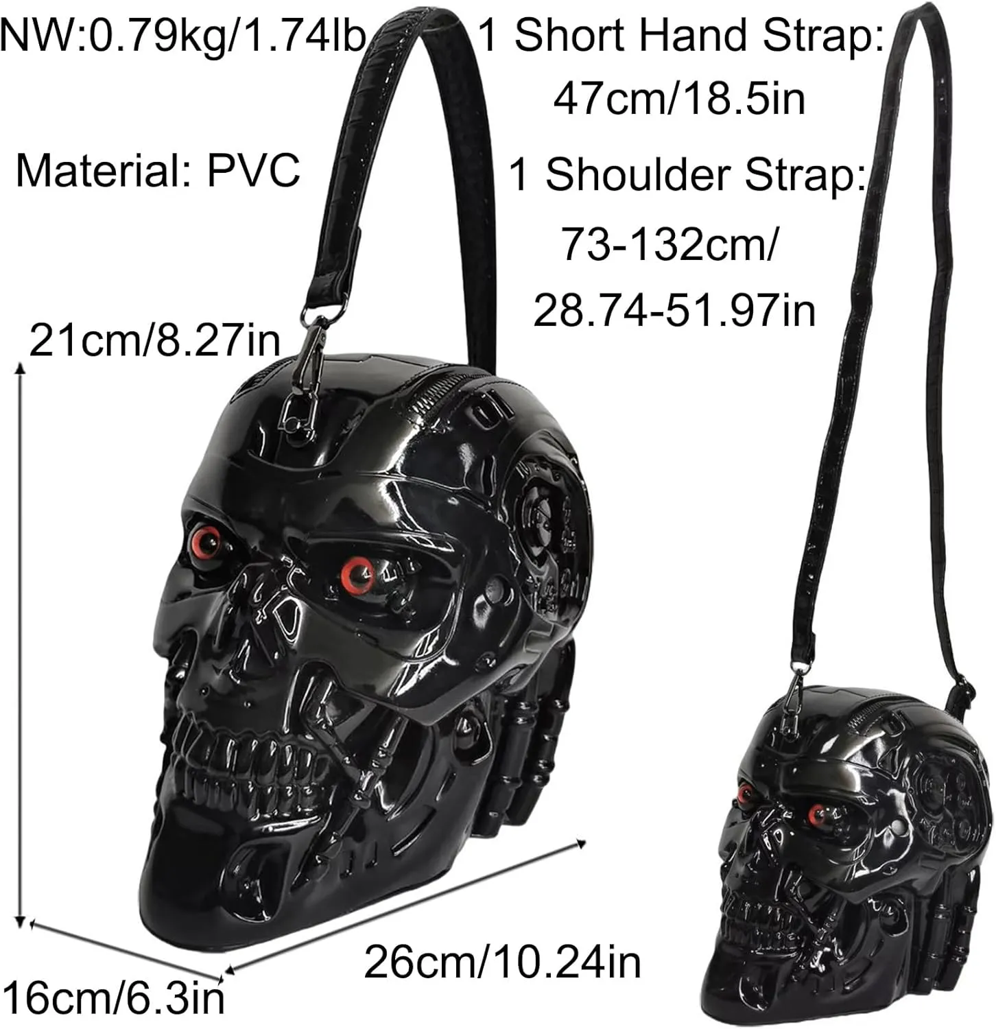 Men and Women Skull Shaped Handbag Crossbody Shoulder Bag PVC Weird Horror Gothic Halloween Skull Purse