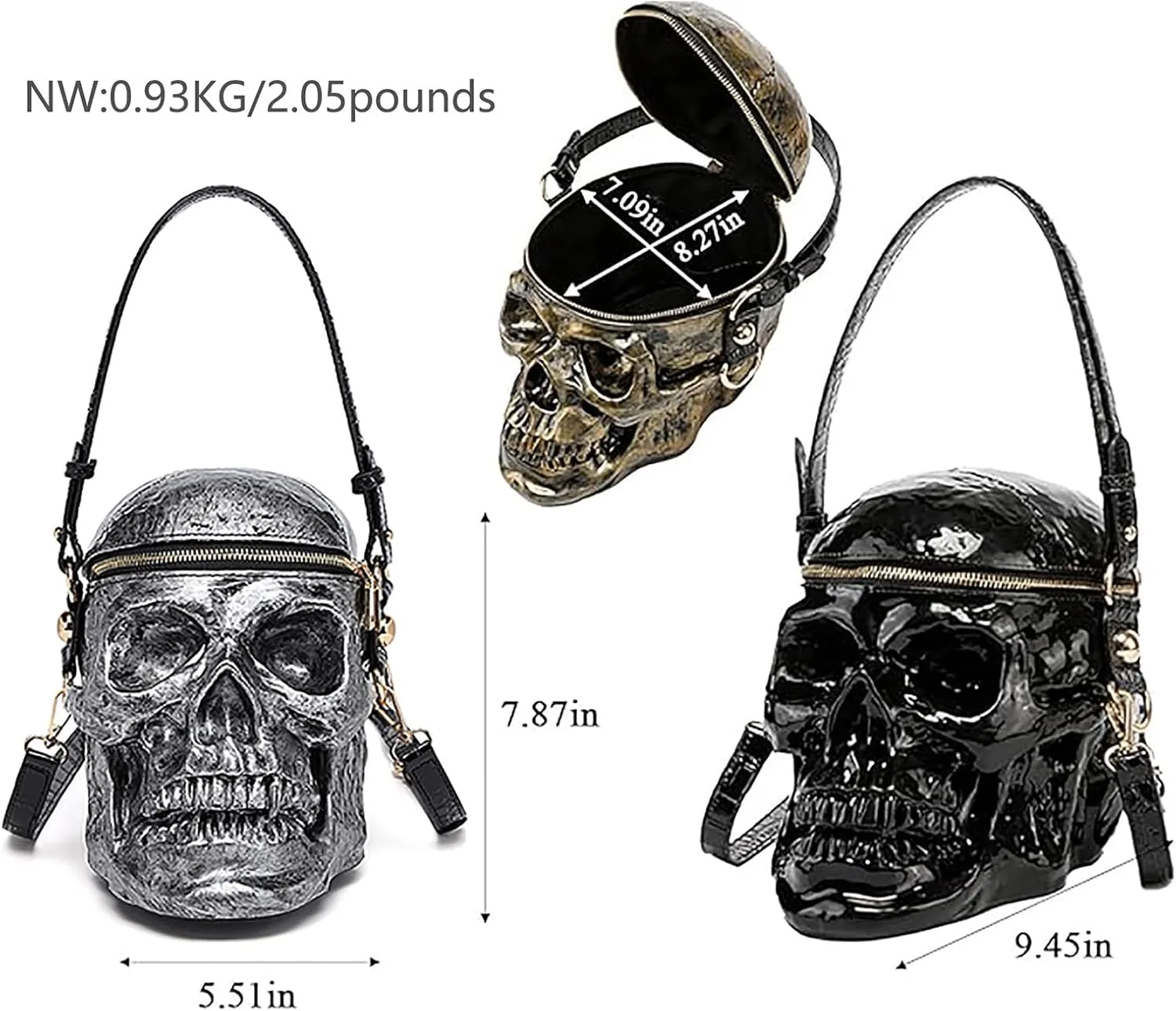Men and Women Skull Shaped Handbag Crossbody Shoulder Bag PVC Weird Horror Gothic Halloween Skull Purse
