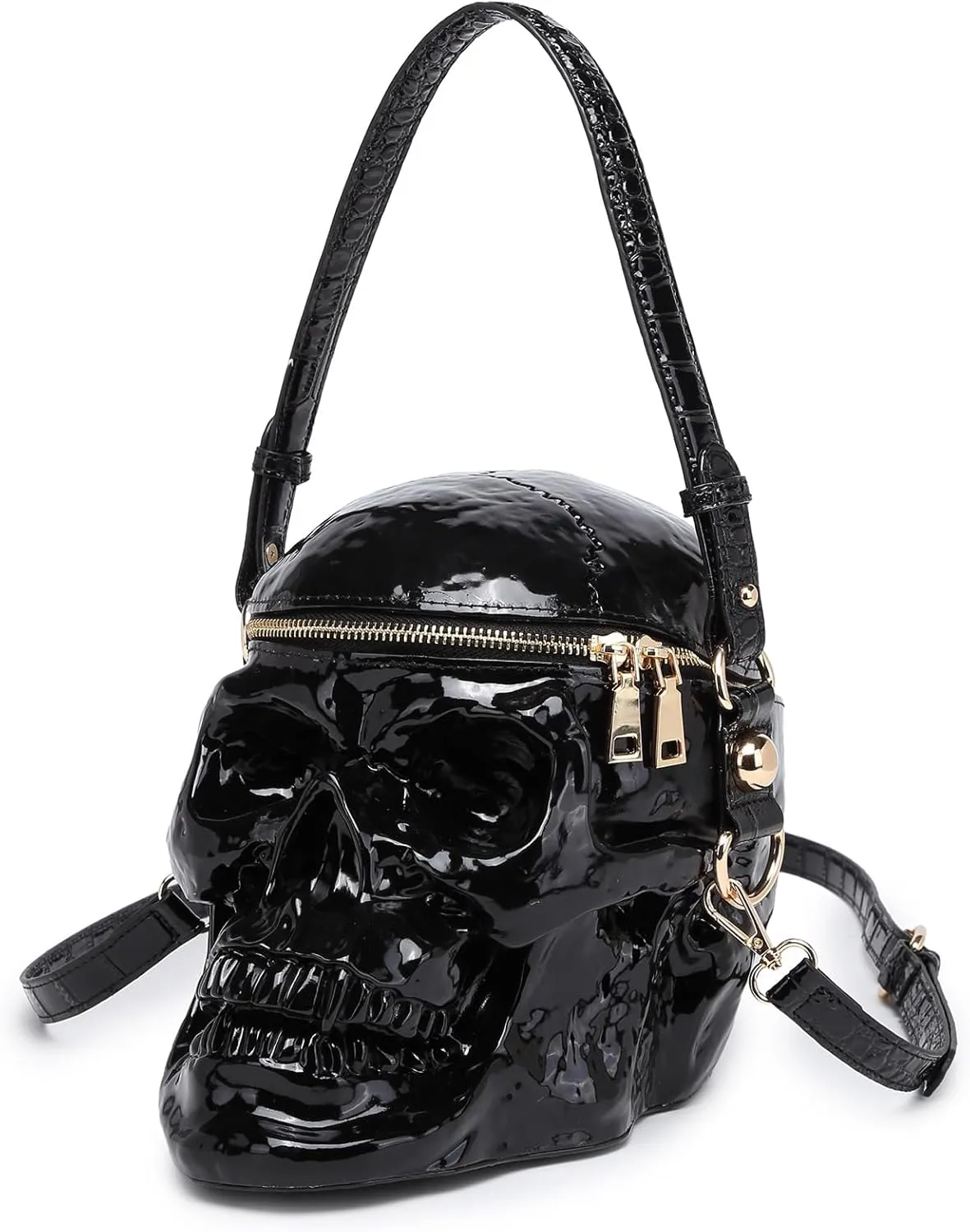 Men and Women Skull Shaped Handbag Crossbody Shoulder Bag PVC Weird Horror Gothic Halloween Skull Purse