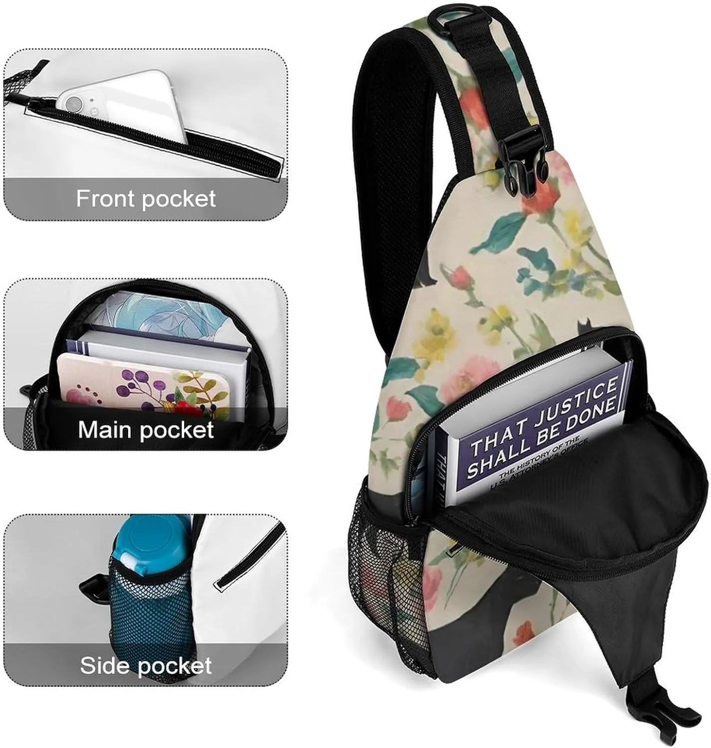Men Sling Backpack Packable Breathable Shoulder Chest Crossbody Bag - Cows Farm Barn Florals Art Anti-Theft Multipurpose Rucksack Tote Bags With Adjustable Shoulder Strap