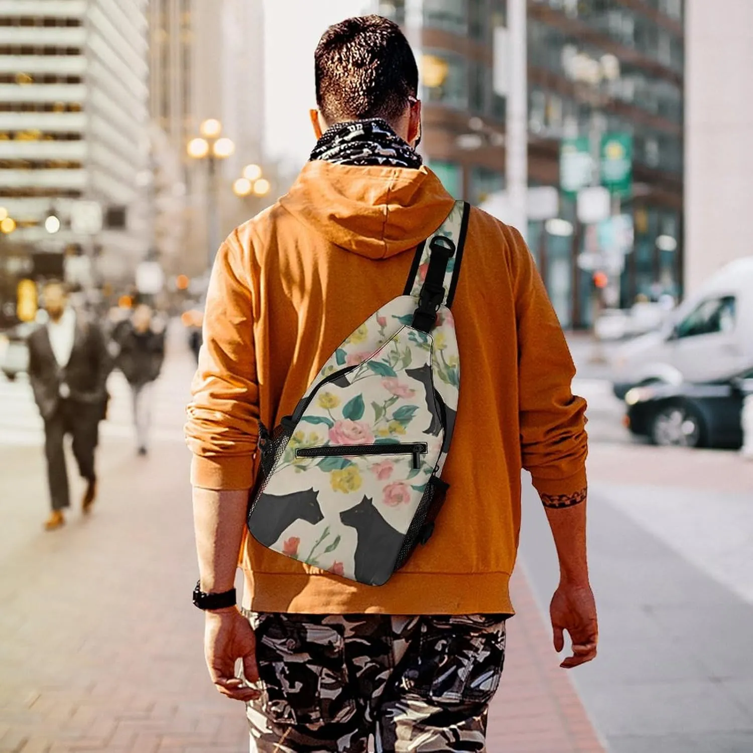 Men Sling Backpack Packable Breathable Shoulder Chest Crossbody Bag - Cows Farm Barn Florals Art Anti-Theft Multipurpose Rucksack Tote Bags With Adjustable Shoulder Strap
